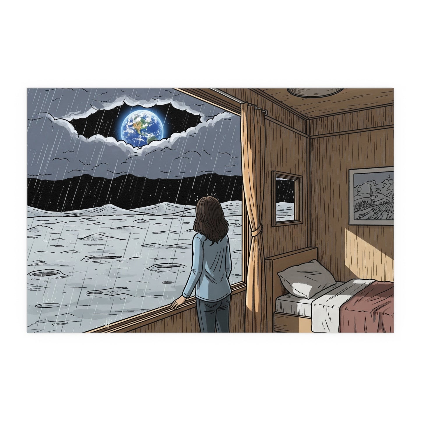 Rain on Moon - Silk Poster