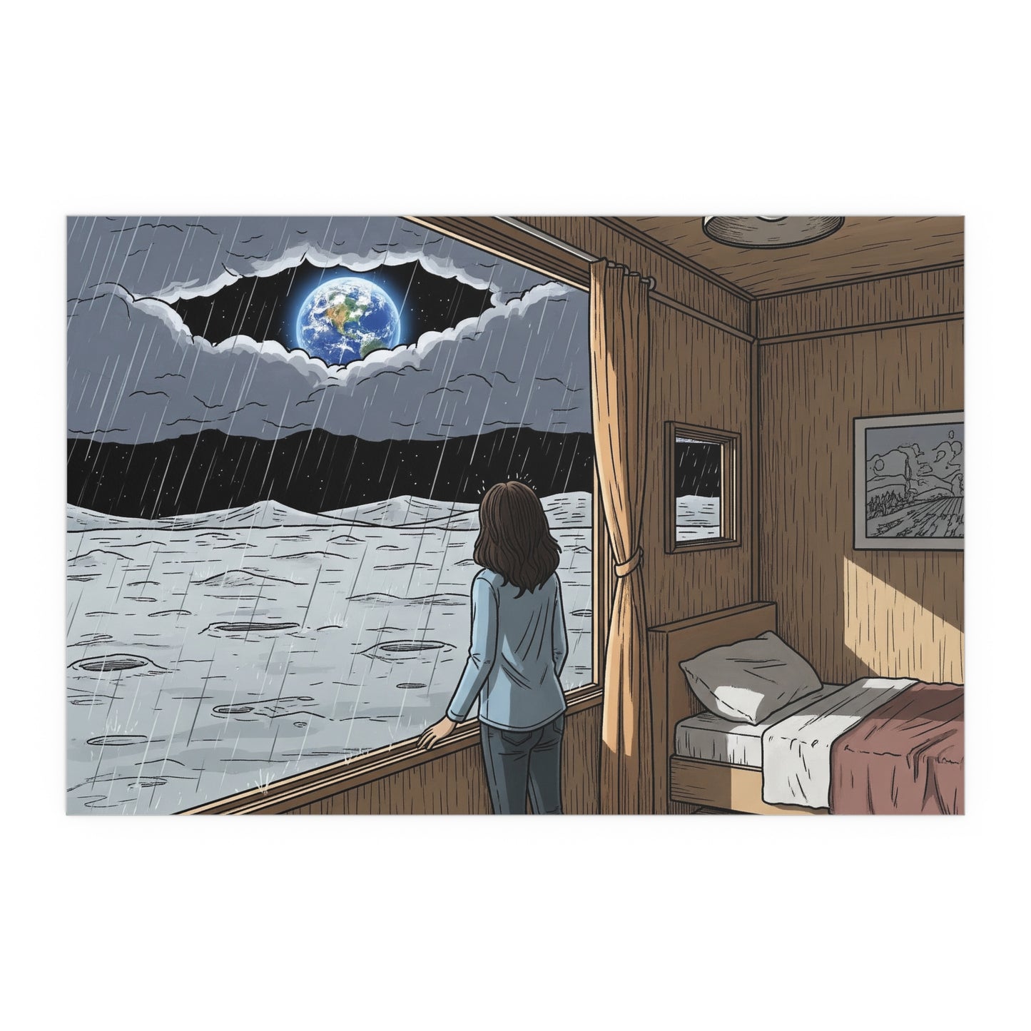 Rain on Moon - Silk Poster