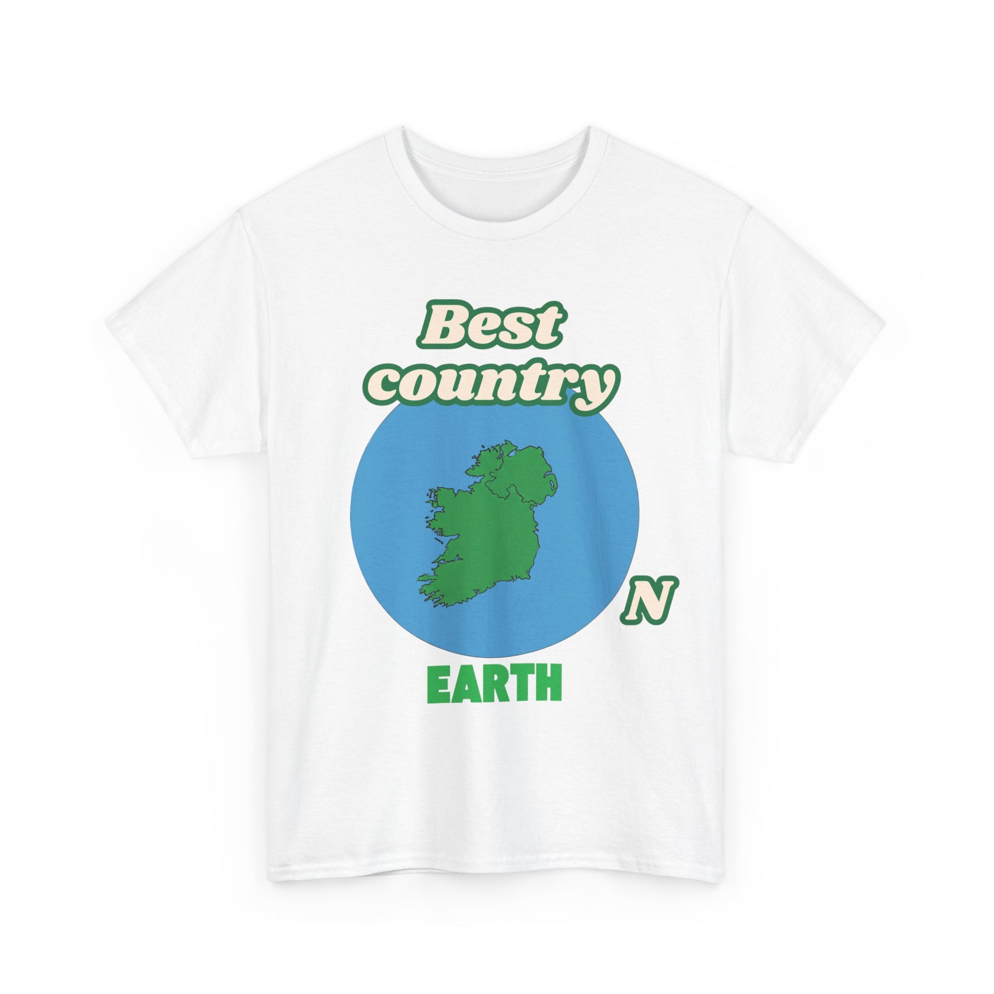 White t-shirt with green and blue  Ireland graphic design on a white background